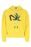 Palm Angels Broken Palm Embroidered Hooded Sweatshirt In Yellow