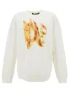 Palm Angels White Crewneck Sweatshirt With Burning Logo Print In Cotton Man In White