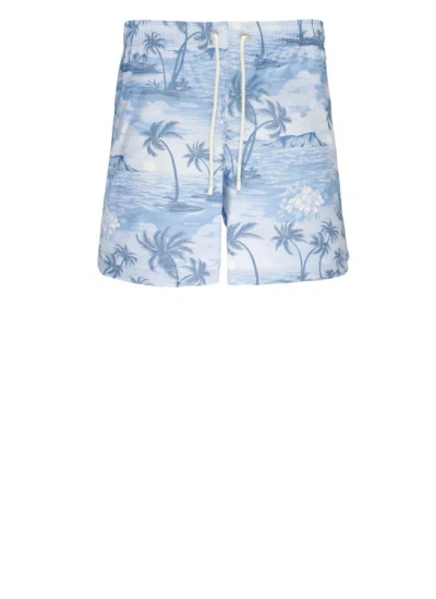 Palm Angels Swim Trunks With Print In Blue