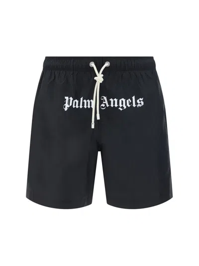 Palm Angels Swimshorts In Nero/bianco