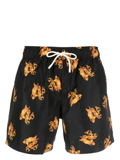 Palm Angels Burning Swimsuit With Print In Black