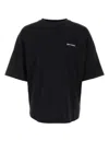 Palm Angels Blue Cotton T-shirt With Palm Print And Logo In Black