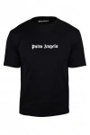 Palm Angels Blue Cotton T-shirt With Palm Print And Logo