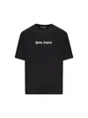 Palm Angels Blue Cotton T-shirt With Palm Print And Logo In Black