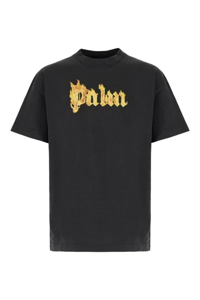 Palm Angels 'burning Palm' Black Cotton Oversize T-shirt