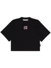 Palm Angels Crew Neck Short Sleeve Embroidered T-shirt In Black