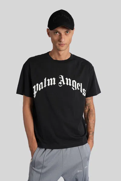 Palm Angels Curved Logo Reg T-shirt In Black