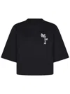 Palm Angels Cotton T-shirt With Embroidered Mock Neck In Black