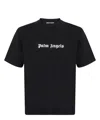 Palm Angels Blue Cotton T-shirt With Palm Print And Logo In Black
