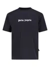 Palm Angels Blue Cotton T-shirt With Palm Print And Logo In Black