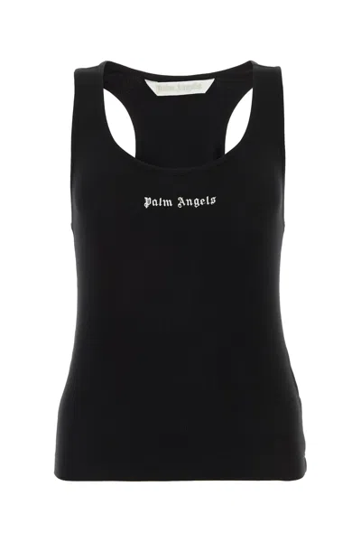 Palm Angels Stretch Ribbed Cotton Tank With Cut-out Detailing In Black