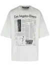 Palm Angels Oversized Newspaper Print T-shirt With Contrasting Graphic In White