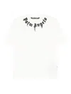 Palm Angels Crew Neck T-shirt With Spray-paint Effect Logo Detail In White