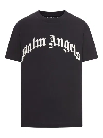 Palm Angels Curved Logo Reg T-shirt In Black