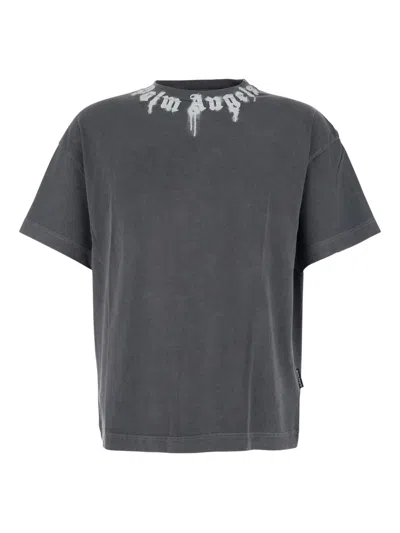 Palm Angels Neck Logo Regular T-shirt In Gray