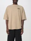 Palm Angels Beige Cotton T-shirt With Palm Print And Logo In Beige