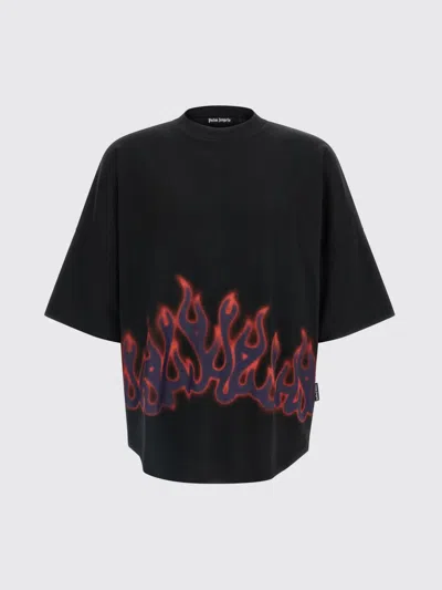 Palm Angels Flames Over T-shirt In Black