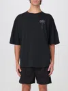 Palm Angels Blue Cotton T-shirt With Palm Print And Logo In Schwarz