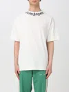Palm Angels Classic Fit White Cotton T-shirt With Graphic Branding In White