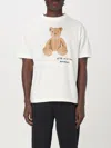 Palm Angels Bear In Mind White T-shirt With Bear Print And Logo Lettering On The Front In Cotton Man In Weiss