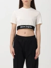 Palm Angels White Cropped T-shirt With Jacquard Logo In Cotton Woman In White