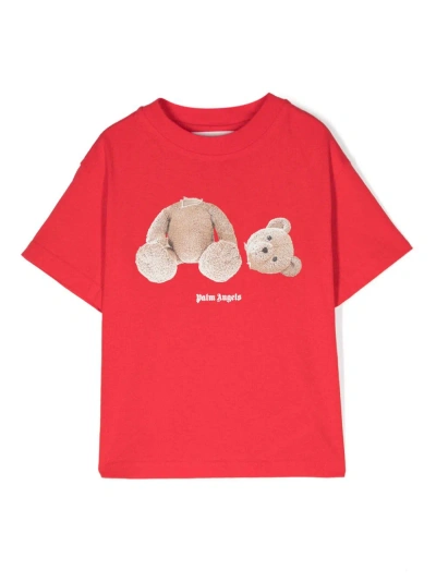 Palm Angels Kids'  T-shirt Rossa In Jersey Di Cotone Bambino In Rosso
