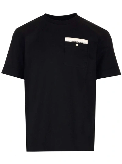 Palm Angels T-shirt With Chest Pocket In Nero/off White