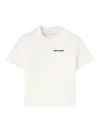 Palm Angels White Fitted Crewneck T-shirt With Emboridered Logo In Beige