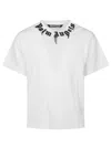 Palm Angels Classic Fit White Cotton T-shirt With Graphic Branding In White