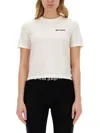 Palm Angels White Fitted Crewneck T-shirt With Emboridered Logo In White