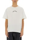 Palm Angels White Black Curved Logo T-shirt In White