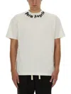 Palm Angels Classic Fit White Cotton T-shirt With Graphic Branding In White