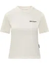 Palm Angels White Fitted Crewneck T-shirt With Emboridered Logo In White