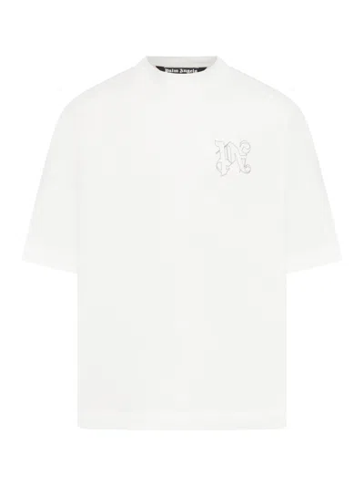 PALM ANGELS T-SHIRT WITH PA MONOGRAM EMBROIDERY