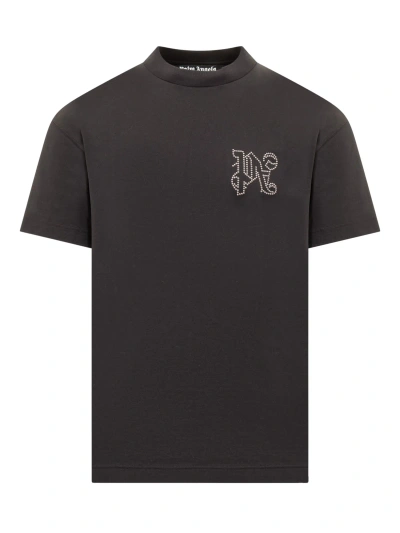 Palm Angels T-shirt With  Monogram In Black Gunmetal