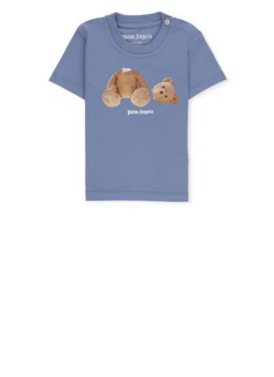 Palm Angels Babies' Bear-print Cotton T-shirt In Blue