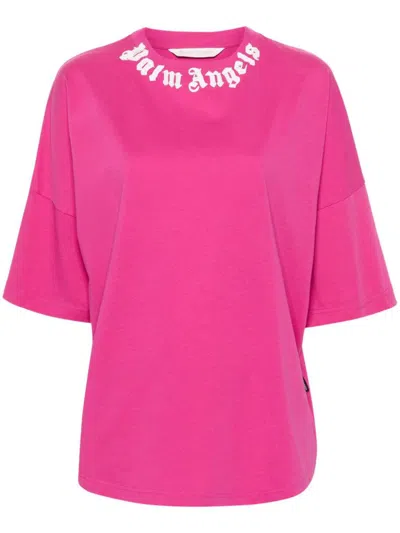 Palm Angels Logo-print Cotton T-shirt In Pink & Purple