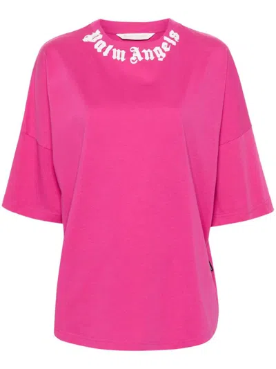 Palm Angels Logo-print Cotton T-shirt In Fuchsia