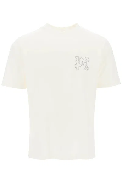 Palm Angels T-shirt With Studded Monogram In White