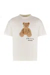 Palm Angels Bear In Mind White T-shirt With Bear Print And Logo Lettering On The Front In Cotton Man