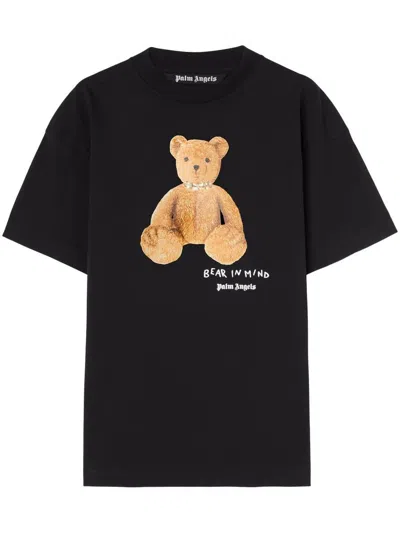 Palm Angels Bear In Mind Bear Printed Crewneck T-shirt In Black