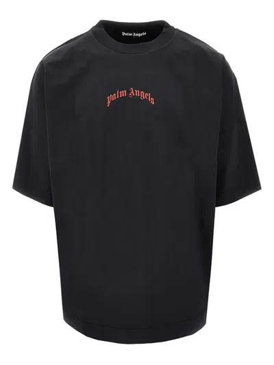 Palm Angels Curved Logo Over T-shirt In Black