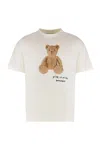 Palm Angels Bear In Mind White T-shirt With Bear Print And Logo Lettering On The Front In Cotton Man In Beige