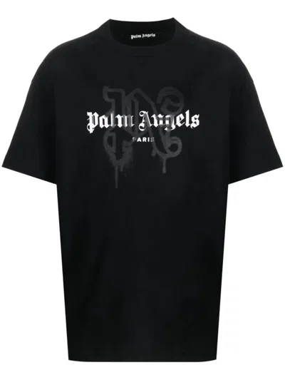 Palm Angels Grafitti-print T-shirt In Black