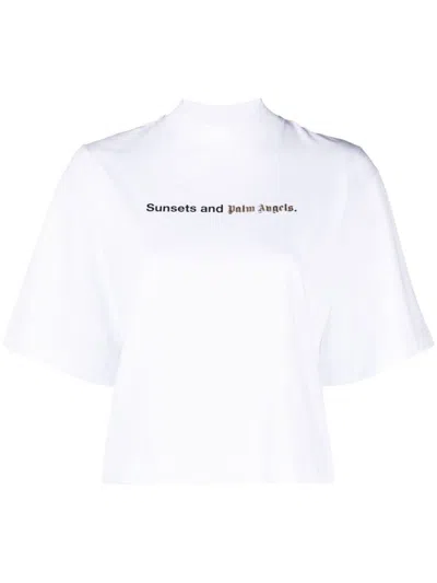 Palm Angels Sunsets Tee In White,black