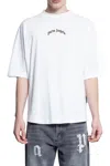 Palm Angels White Black Curved Logo T-shirt In Beige