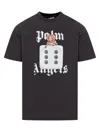 Palm Angels Black T-shirt With Front Dice And Logo Print In Black