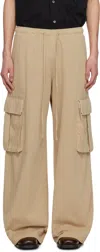 Palm Angels Tan French Terry Cargo Pants In Camel - Camel
