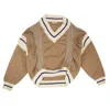 PALM ANGELS TAN WOOL V-NECK COLLEGE SWEATER