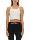 Palm Angels White Cropped Tank Top With Embroidered Logo In Cotton Woman In White